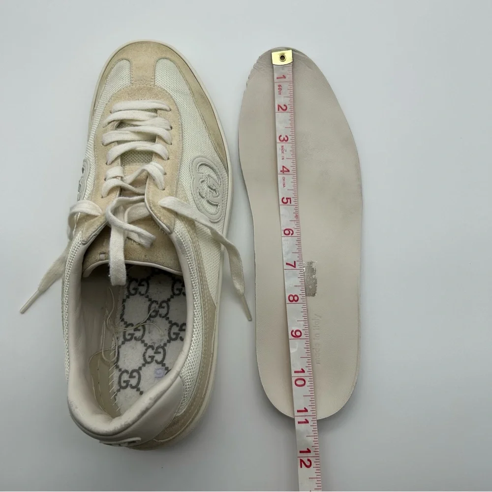 Gucci G75 light Beige Suede Low Top Lace up Sneakers Trainers Size 9